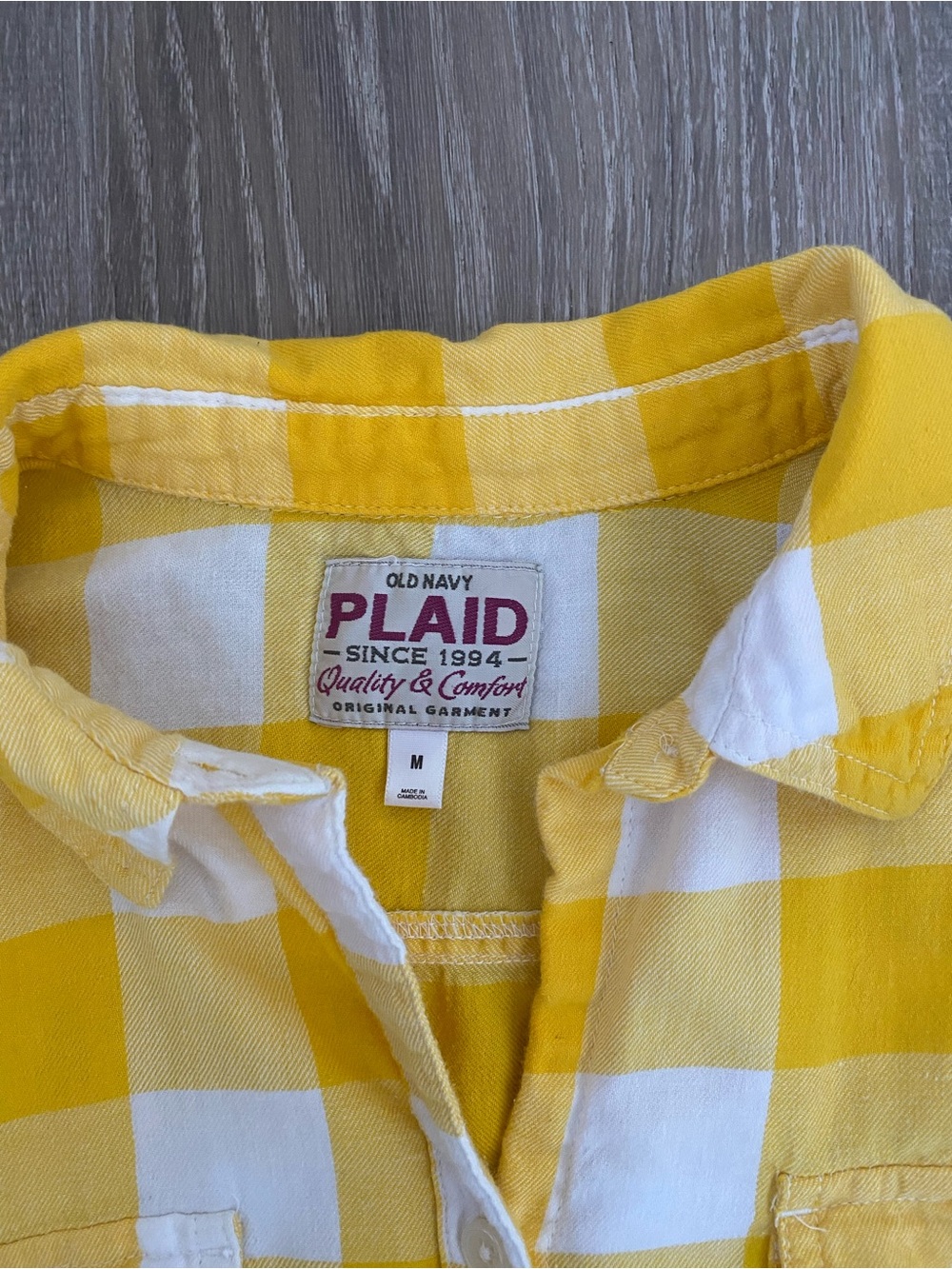 Old Navy Yellow and White Plaid Women’s Button-Down Shirt